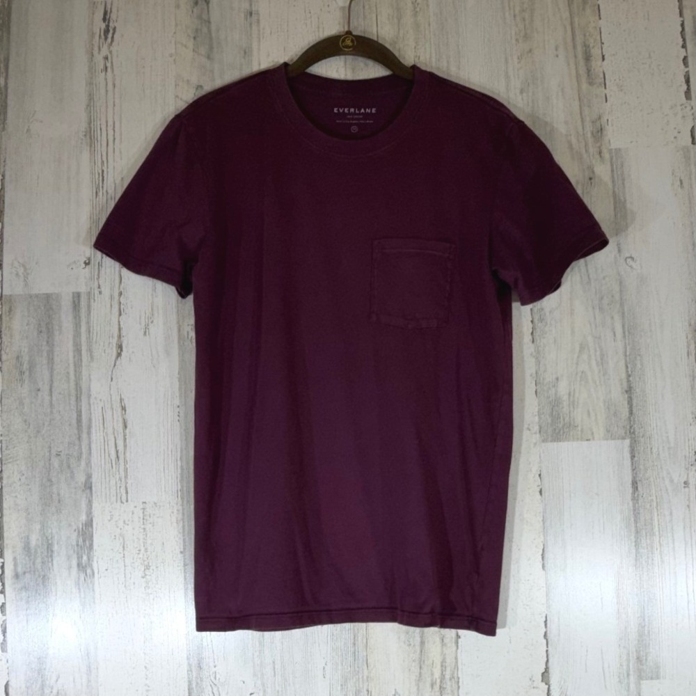 Everlane Mens Pocket Tee XS Burgundy Plum 100% Cotton Short Sleeve Crew Neck